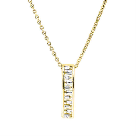 Collier 18 kt GG, Fassung rhodiniert, 11 Trap. 0,10 ct, TW-si