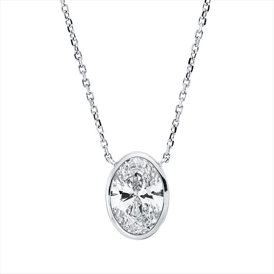 Collier 18 kt WG, mit ZÖ 40.6 cm + 42 cm, 1 Oval 2,00 ct, F-vs2