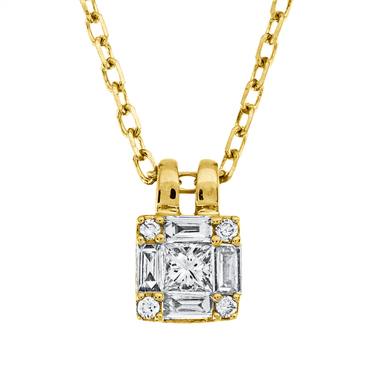 Collier 18 kt GG, mit ZÖ 40 cm, 4 Bag. 0,04 ct, TW-vsi, 1 Princ. 0,04 ct, TW-vsi, 4 Brill. 0,11 ct, TW-si