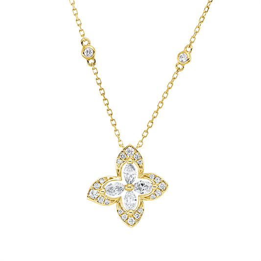 Collier 18 kt GG, mit ZÖ 40 cm, 4 Nav. 0,30 ct, TW-vsi, 22 Brill. 0,14 ct, TW-si