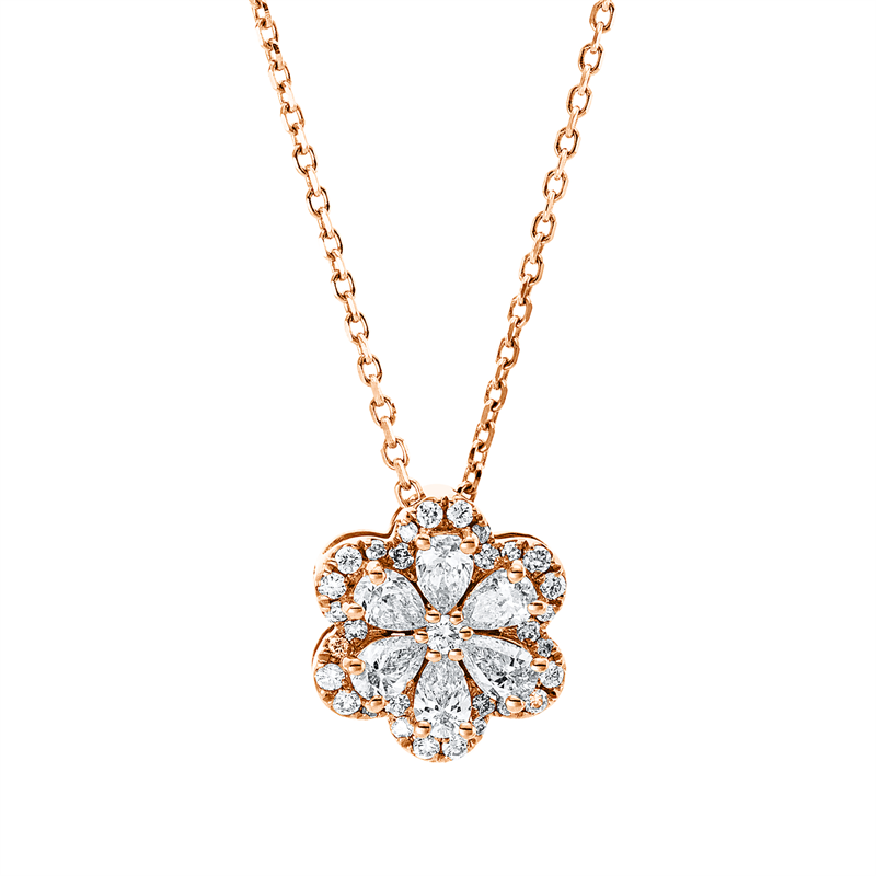 Collier 18 kt RG, mit ZÖ 40 cm, 6 Tropfen 0,28 ct, TW-si, 31 Brill. 0,09 ct, TW-si