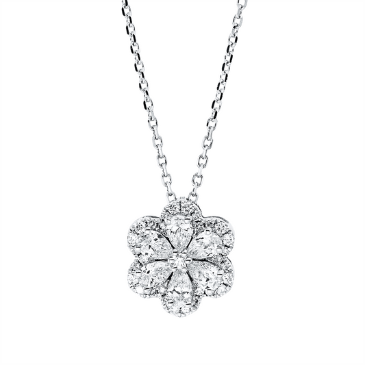 Collier 18 kt WG, mit ZÖ 40 cm, 6 Tropfen 0,32 ct, TW-si, 31 Brill. 0,09 ct, TW-si