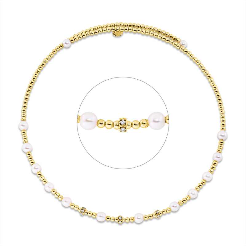 Collier 18 kt GG, 15 Brill. 0,08 ct, TW-si, 12 ZP weiß 4,5 mm, 2 ZP weiß 4 mm