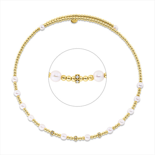 Collier 18 kt GG, 15 Brill. 0,08 ct, TW-si, 12 ZP weiß 4,5 mm, 2 ZP weiß 4 mm