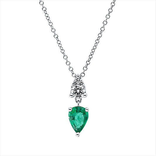 Collier 14 kt WG, 2 Brill. 0,18 ct, TW-si, 1 Smaragd 0,59 ct grün