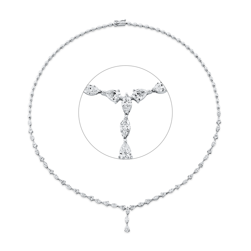 Collier 14 kt WG, 20 Nav. 2,78 ct, TW-vsi, 19 Tropfen 2,75 ct, TW-vsi