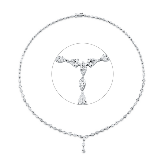 Collier 14 kt WG, 20 Nav. 2,78 ct, TW-vsi, 19 Tropfen 2,75 ct, TW-vsi