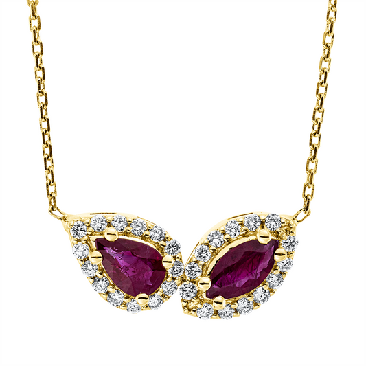 Collier 18 kt RG, 28 Brill. 0,27 ct, F-vsi, 2 Rubine 1,05 ct rot