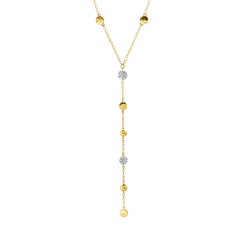 Collier 18 kt GG, Fassung rhodiniert,ZÖ 40+43 cm, 14 Brill. 0,06 ct, I-si