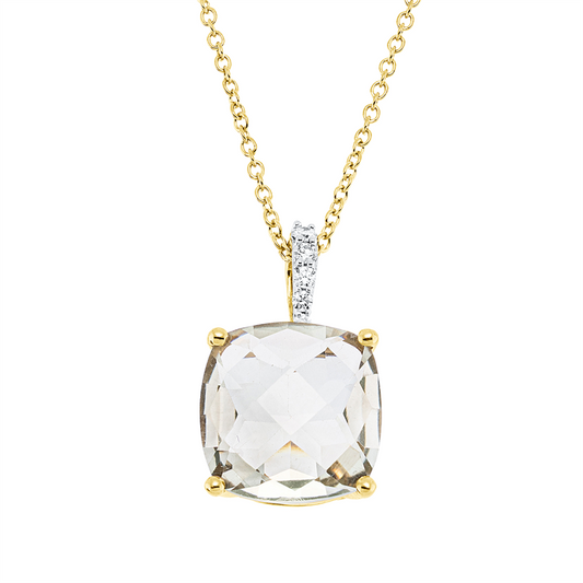Collier 18 kt GG, Fassung rhodiniert, ZÖ 42 cm, 3 Brill. 0,03 ct, 2 Brill. 0,01 ct, TW-si, 1 Amethyst 3,44 ct grün