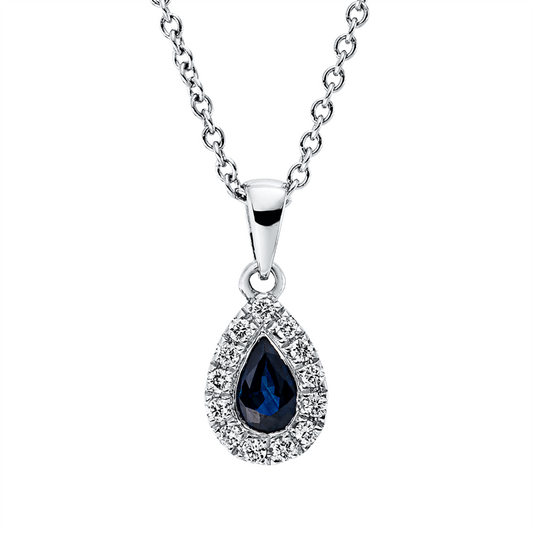 Collier 18 kt WG, mit ZÖ 42 cm, 13 Brill. 0,08 ct, TW-si, 1 Saphir 0,39 ct blau
