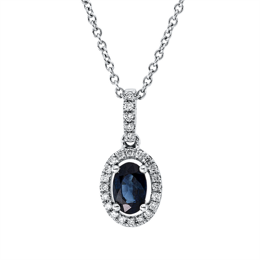 Collier 18 kt WG, mit ZÖ 42 cm, 25 Brill. 0,11 ct, TW-si, 1 Saphir 0,50 ct blau