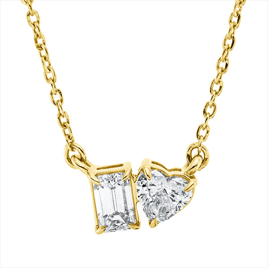 Collier 18 kt GG, mit ZÖ 40 cm + 43 cm, 1 Herzschl. 0,19 ct, TW-si, 1 Sm.schliff 0,19 ct, TW-si