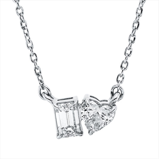 Collier 18 kt WG, mit ZÖ 40 cm + 43 cm, 1 Herzschl. 0,19 ct, TW-si, 1 Sm.schliff 0,19 ct, TW-si