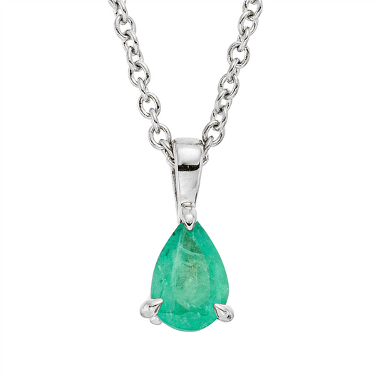 Collier 18 kt WG, mit ZÖ 42 cm, 1 Smaragd 0,39 ct grün