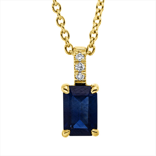 Collier 18 kt GG, mit ZÖ 42 cm, 3 Brill. 0,02 ct, TW-si, 1 Saphir 0,65 ct blau