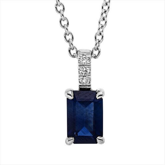 Collier 18 kt WG, mit ZÖ 42 cm, 3 Brill. 0,01 ct, TW-si, 1 Saphir 0,67 ct blau