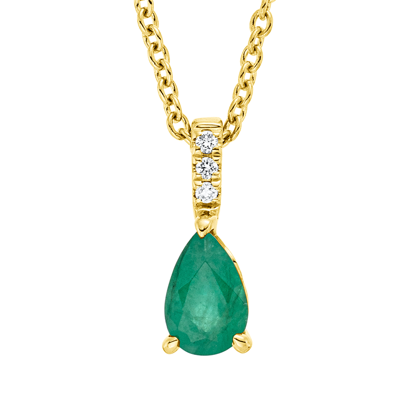 Collier 18 kt GG, mit ZÖ 42 cm, 3 Brill. 0,02 ct, TW-si, 1 Smaragd 0,39 ct grün
