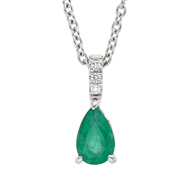 Collier 18 kt WG, mit ZÖ 42 cm, 3 Brill. 0,02 ct, TW-si, 1 Smaragd 0,37 ct grün
