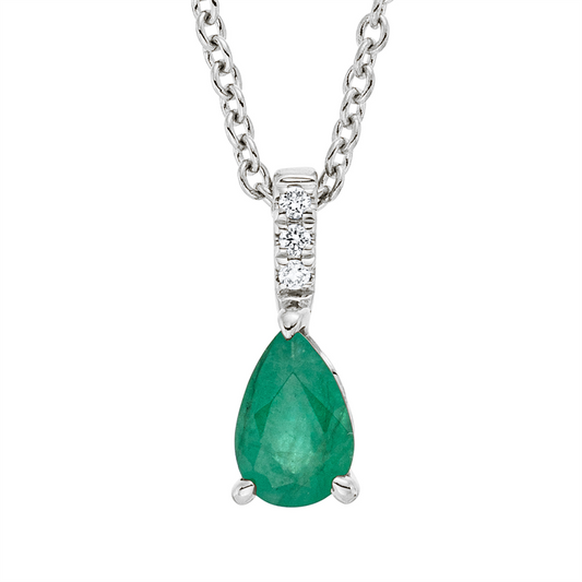 Collier 18 kt WG, mit ZÖ 42 cm, 3 Brill. 0,02 ct, TW-si, 1 Smaragd 0,37 ct grün