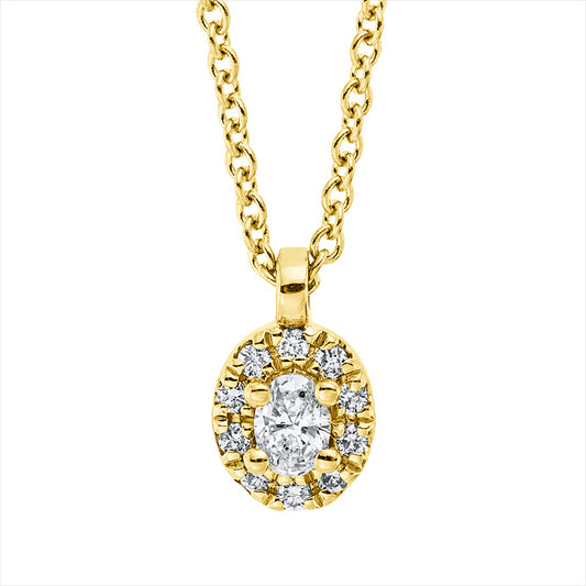 Collier 18 kt GG, mit ZÖ 42 cm, 1 Oval 0,09 ct, TW-si, 10 Brill. 0,06 ct, TW-si