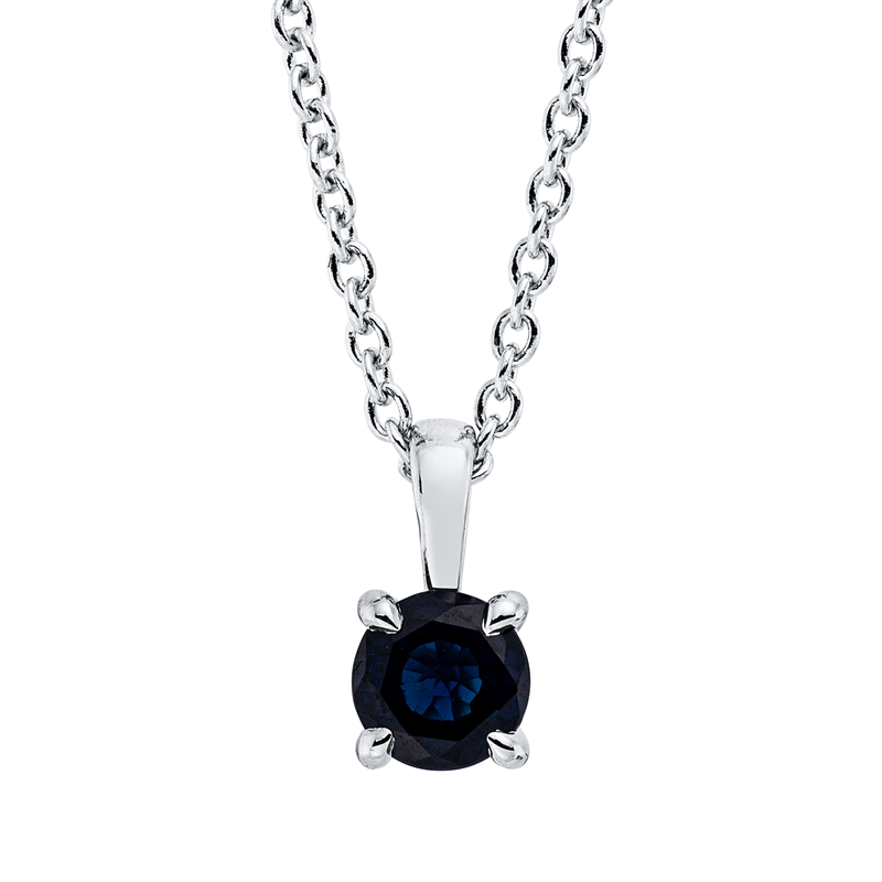 Collier 18 kt WG, mit ZÖ 42 cm, 1 Saphir 0,38 ct blau