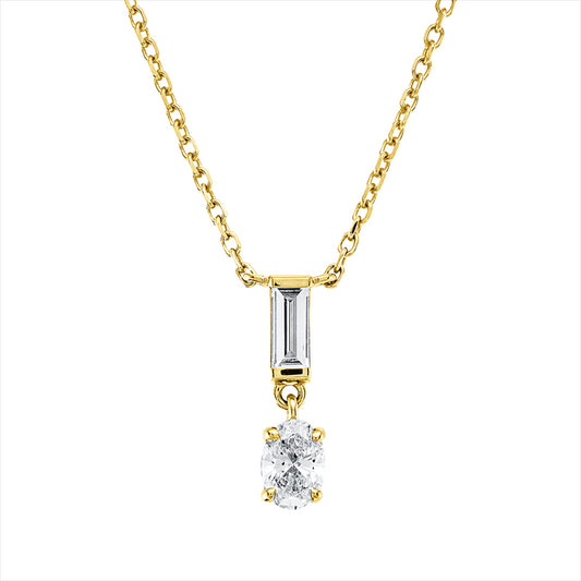 Collier 18 kt GG, mit ZÖ 42 cm, 1 Oval 0,23 ct, TW-si, 1 Bag. 0,10 ct, TW-si