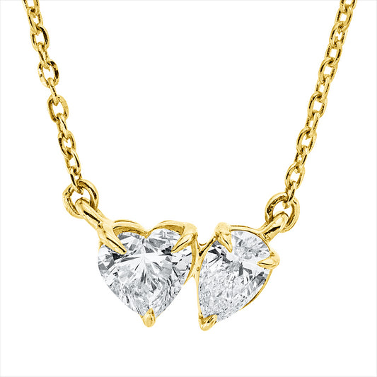 Collier 18 kt GG, mit ZÖ 40 cm + 43 cm, 1 Herzschl. 0,24 ct, TW-si, 1 Tropfen 0,14 ct, TW-si