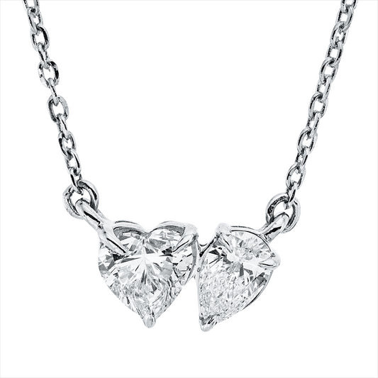 Collier 18 kt WG, mit ZÖ 40 cm + 43 cm, 1 Herzschl. 0,24 ct, TW-si, 1 Tropfen 0,14 ct, TW-si