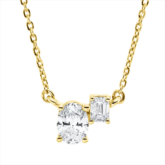 Collier 18 kt GG, mit ZÖ 40 cm + 43 cm, 1 Oval 0,31 ct, TW-si, 1 Sm.schliff 0,10 ct, TW-si