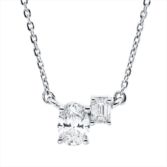 Collier 18 kt WG, mit ZÖ 40 cm + 43 cm, 1 Oval 0,29 ct, TW-si, 1 Sm.schliff 0,10 ct, TW-si