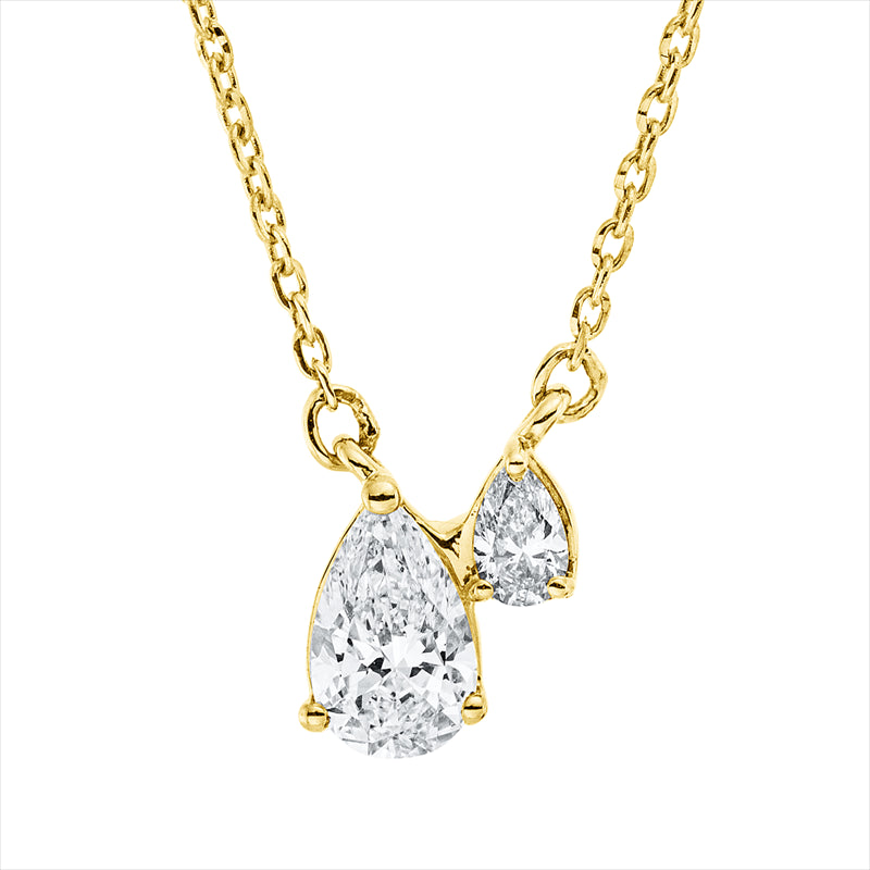 Collier 18 kt GG, mit ZÖ 40 cm + 43 cm, 2 Tropfen 0,37 ct, TW-si