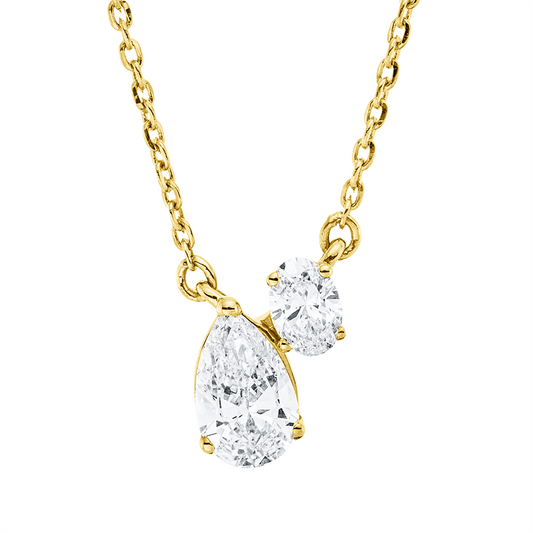 Collier 18 kt GG, mit ZÖ 40 cm + 43 cm, 1 Oval 0,08 ct, TW-si, 1 Tropfen 0,31 ct, TW-si