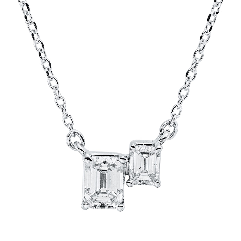 Collier 18 kt WG, mit ZÖ 40 cm + 43 cm, 2 Sm.schliff 0,43 ct, TW-si