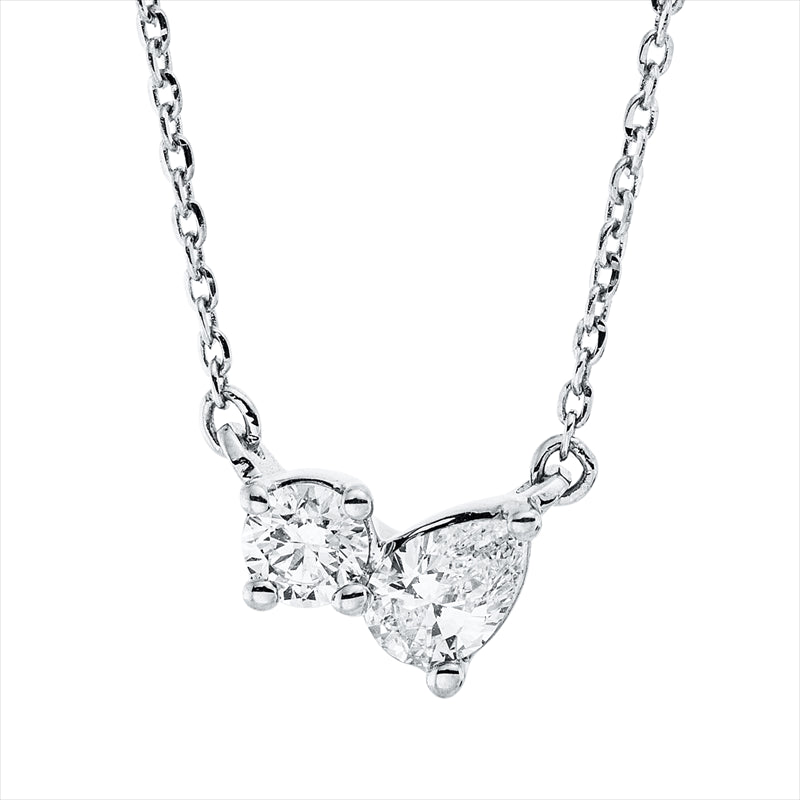 Collier 18 kt WG, mit ZÖ 40 cm + 43 cm, 1 Brill. 0,10 ct, TW-si, 1 Tropfen 0,16 ct, TW-si