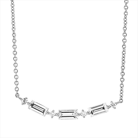 Collier 18 kt WG, mit ZÖ 40 cm + 43 cm, 3 Bag. 0,45 ct, TW-si, 4 Brill. 0,05 ct, TW-si