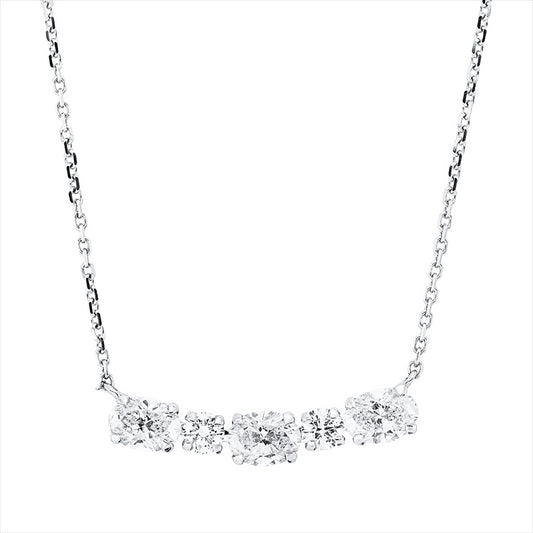 Collier 18 kt WG, mit ZÖ 40,6 cm, 3 Oval 1,10 ct, TW-si, 2 Brill. 0,21 ct, TW-si