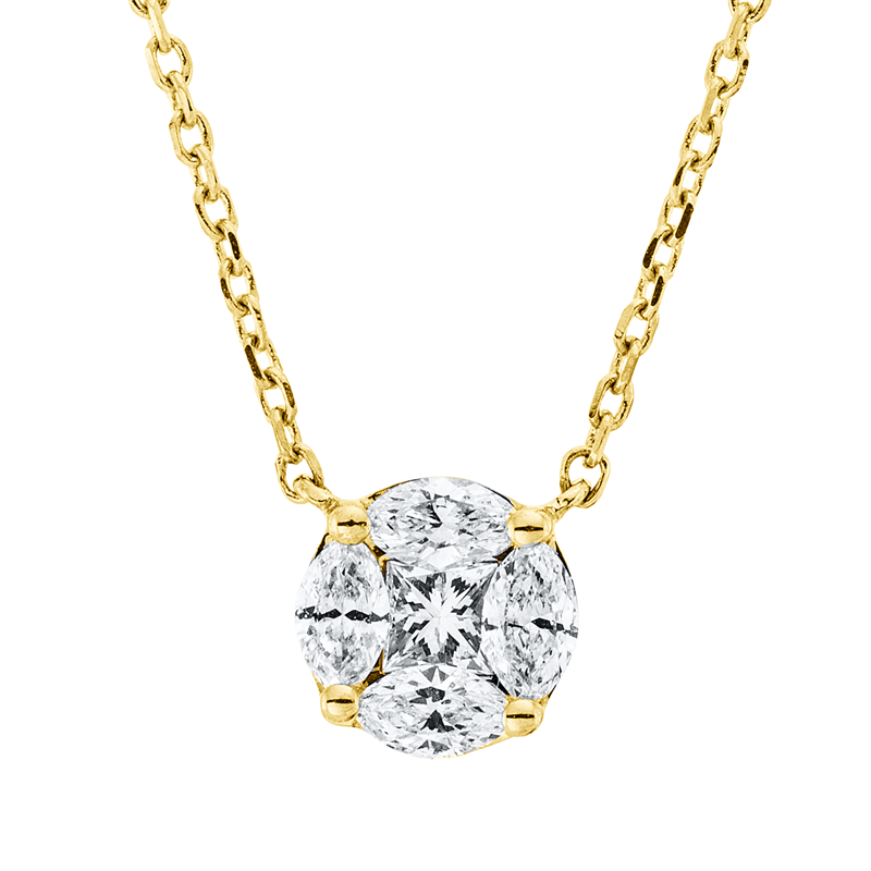 Collier 18 kt GG, mit ZÖ 40 cm, 1 Princ. 0,07 ct, TW-si, 4 Nav. 0,17 ct, TW-si