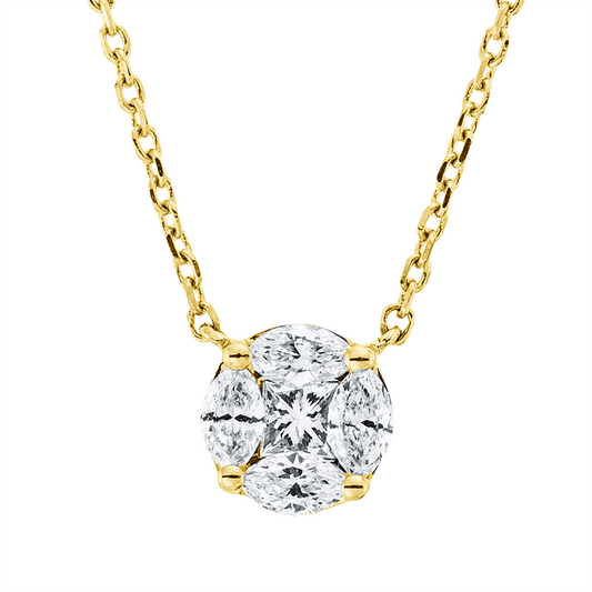 Collier 18 kt GG, mit ZÖ 40 cm, 1 Princ. 0,07 ct, TW-si, 4 Nav. 0,17 ct, TW-si