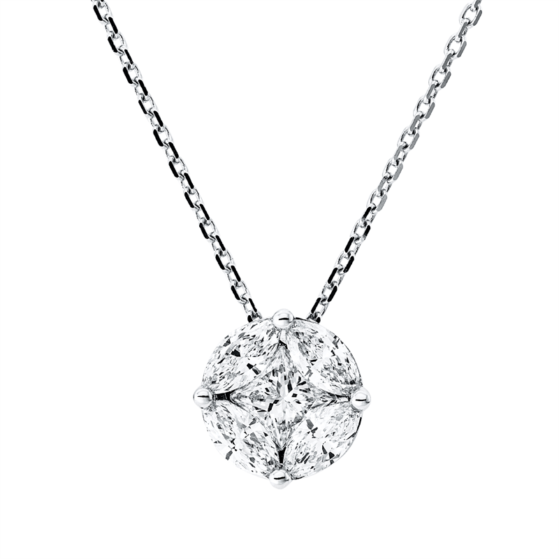 Collier 18 kt WG, mit ZÖ 40 cm, 1 Princ. 0,26 ct, TW-si, 4 Nav. 0,60 ct, TW-si