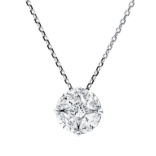 Collier 18 kt WG, mit ZÖ 40 cm, 1 Princ. 0,26 ct, TW-si, 4 Nav. 0,60 ct, TW-si
