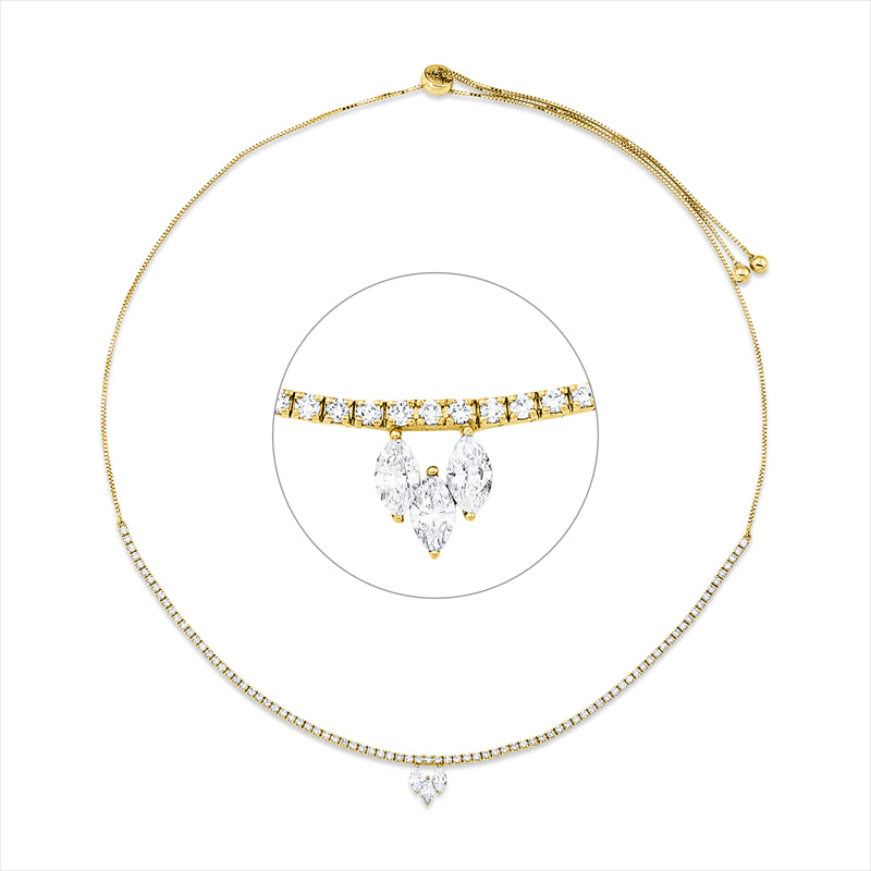 Collier 18 kt GG, 3 Nav. 0,57 ct, TW-vsi, 85 Brill. 1,59 ct, TW-si