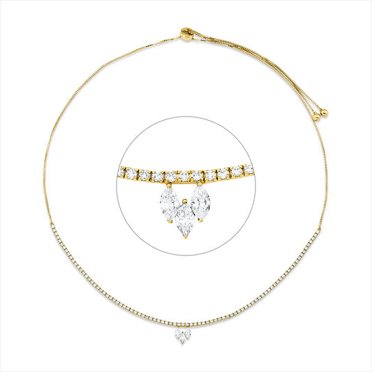 Collier 18 kt GG, 3 Nav. 0,57 ct, TW-vsi, 85 Brill. 1,59 ct, TW-si