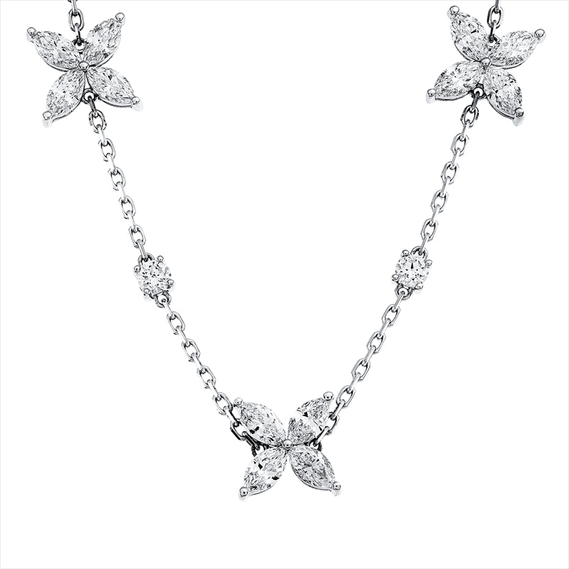 Collier 18 kt WG, mit ZÖ 40 cm + 43 cm, 12 Nav. 1,90 ct, F-vsi, 4 Brill. 0,41 ct, F-vsi