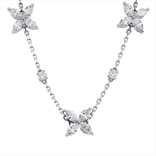 Collier 18 kt WG, mit ZÖ 40 cm + 43 cm, 12 Nav. 1,90 ct, F-vsi, 4 Brill. 0,41 ct, F-vsi