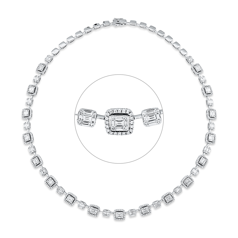 Collier 18 kt WG, 105 Bag. 2,84 ct, TW-vsi/si, 70 Bag. 0,71 ct, TW-vsi/si, 480 Brill. 1,95 ct, TW-vsi/si