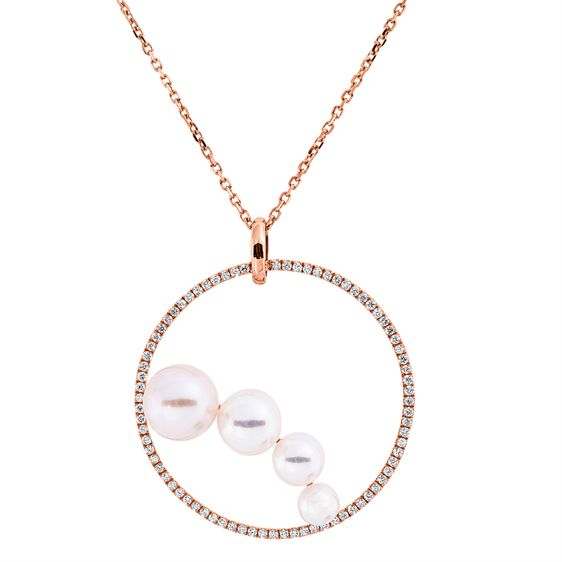 Collier 18 kt RG, mit ZÖ 40 cm, 78 Brill. 0,29 ct, TW-si, 4 SW weiß 4-7,5 mm