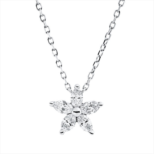 Collier 18 kt WG, mit ZÖ 40 cm, 5 Nav. 0,26 ct, TW-vsi