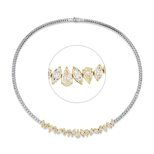 Collier 18 kt GP, 12 Nav. 2,98 ct, gelb-si, 5 Tropfen 2,07 ct, gelb-vsi/si, 130 Brill. 4,03 ct, TW-i1