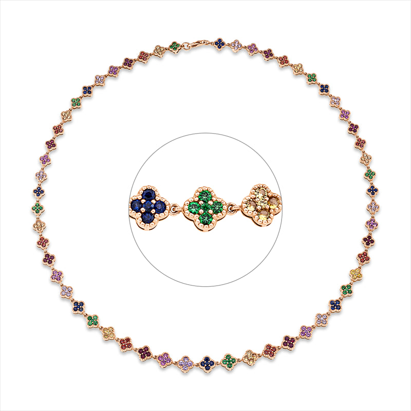 Collier 18 kt RG, 280 Saphire 7,79 ct multicolor